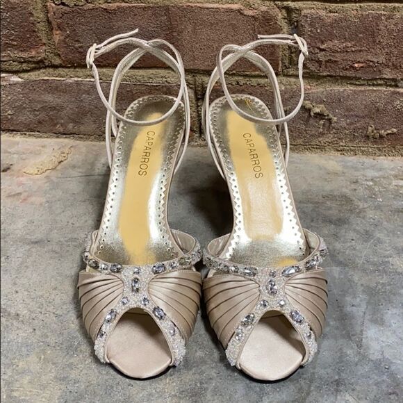 Caparros Champagn Melrose Satin Rhinestone Heels - Picture 2 of 7